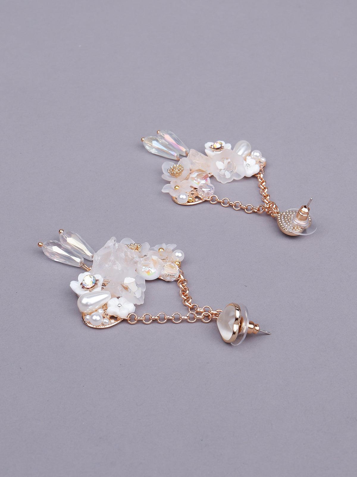 Women's Gorgeous White Floral Drop Earrings - Odette