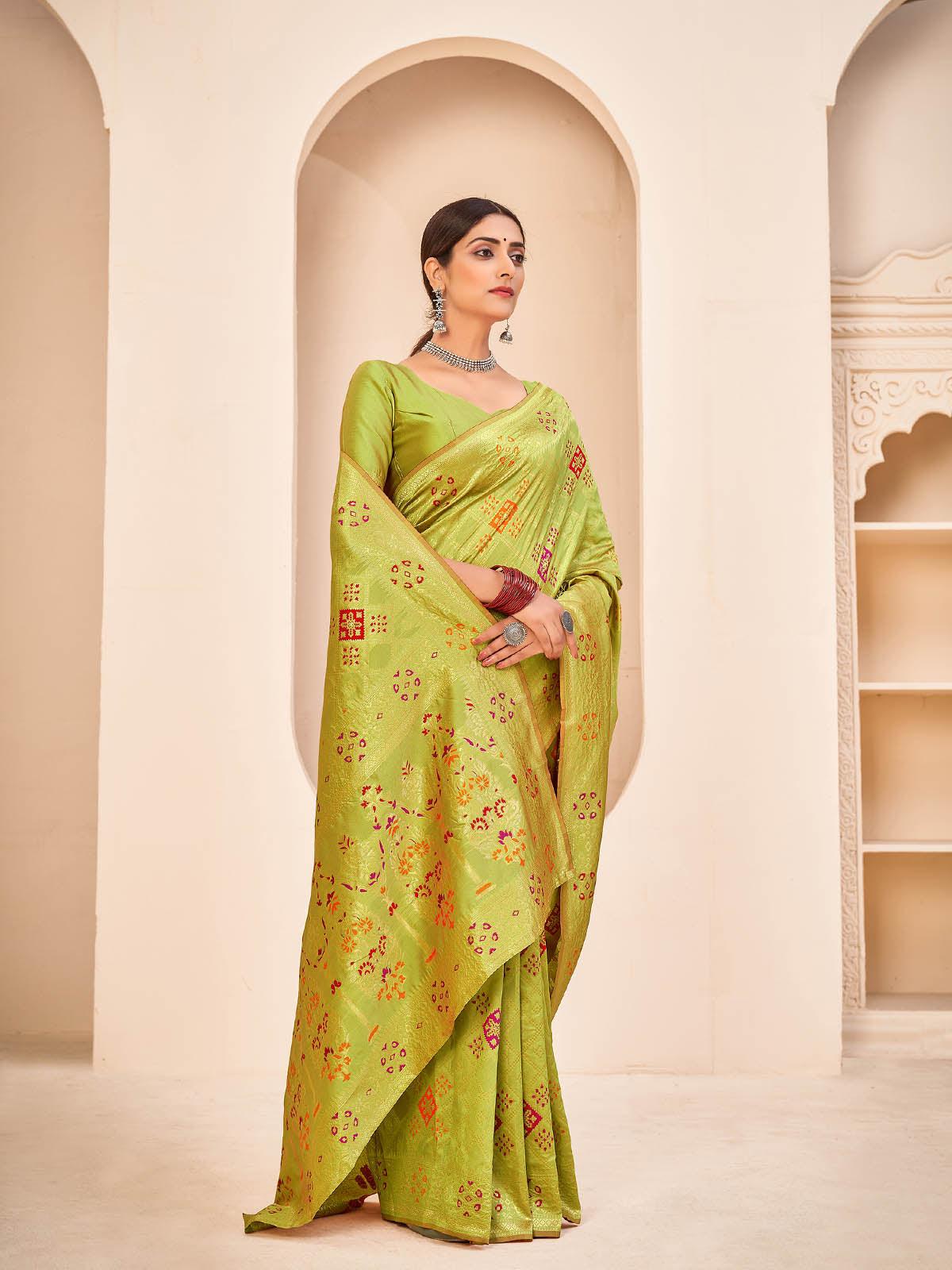 Women's Gorgeous Woven Light Green Banarasi Silk Saree - Odette
