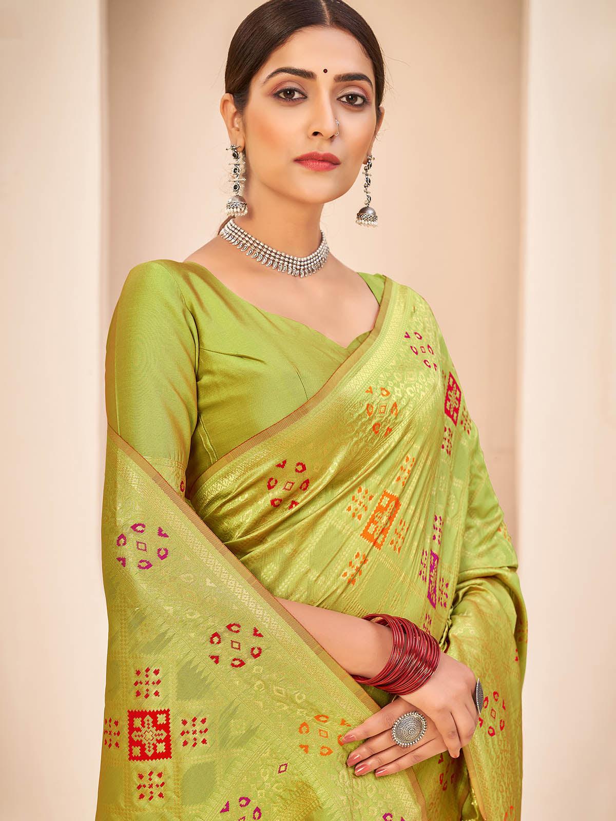 Women's Gorgeous Woven Light Green Banarasi Silk Saree - Odette