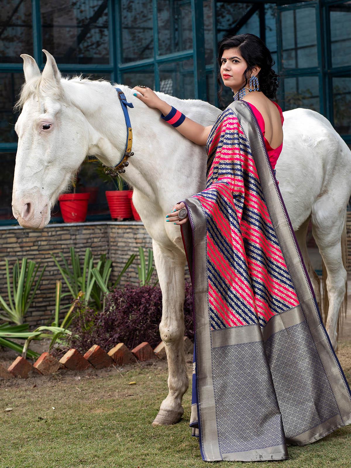 Women's Gorgeous Woven Multi-Colored Banarasi Silk Saree - Odette