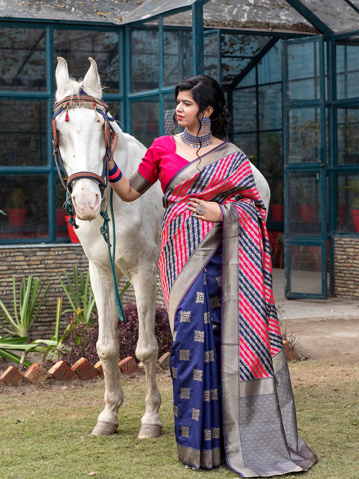 Women's Gorgeous Woven Multi-Colored Banarasi Silk Saree - Odette