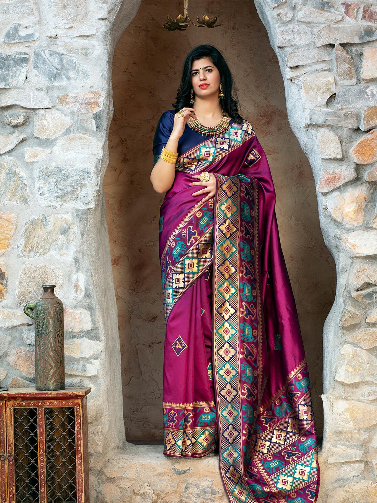 Women's Gorgeous Woven Purple Patola Silk Saree - Odette