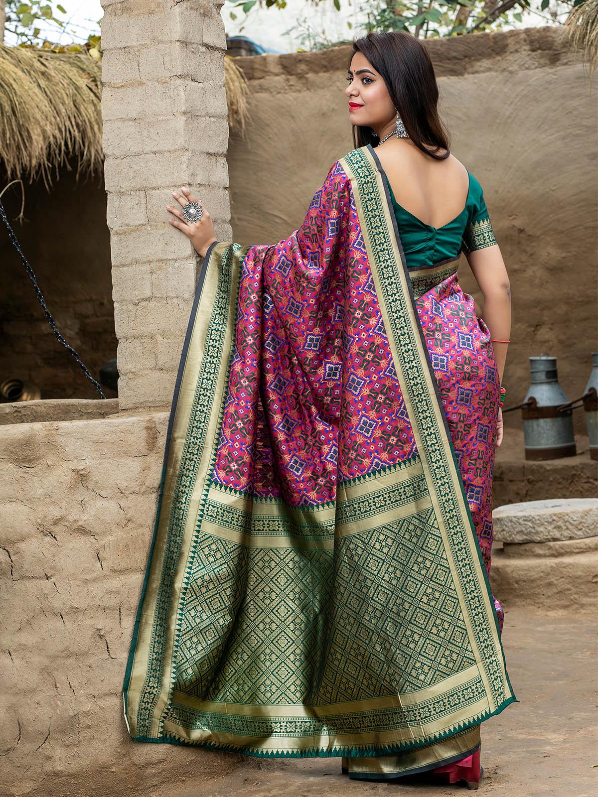 Women's Gorgeous Woven Rani Banarasi Silk Saree - Odette