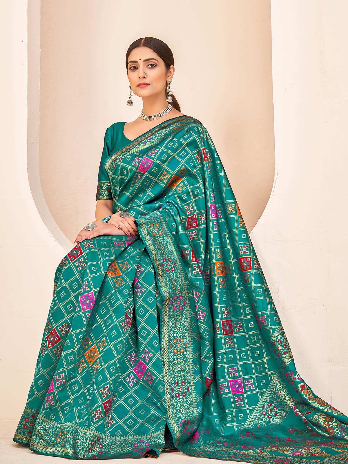 Women's Gorgeous Woven Teal Green Banarasi Silk Saree - Odette