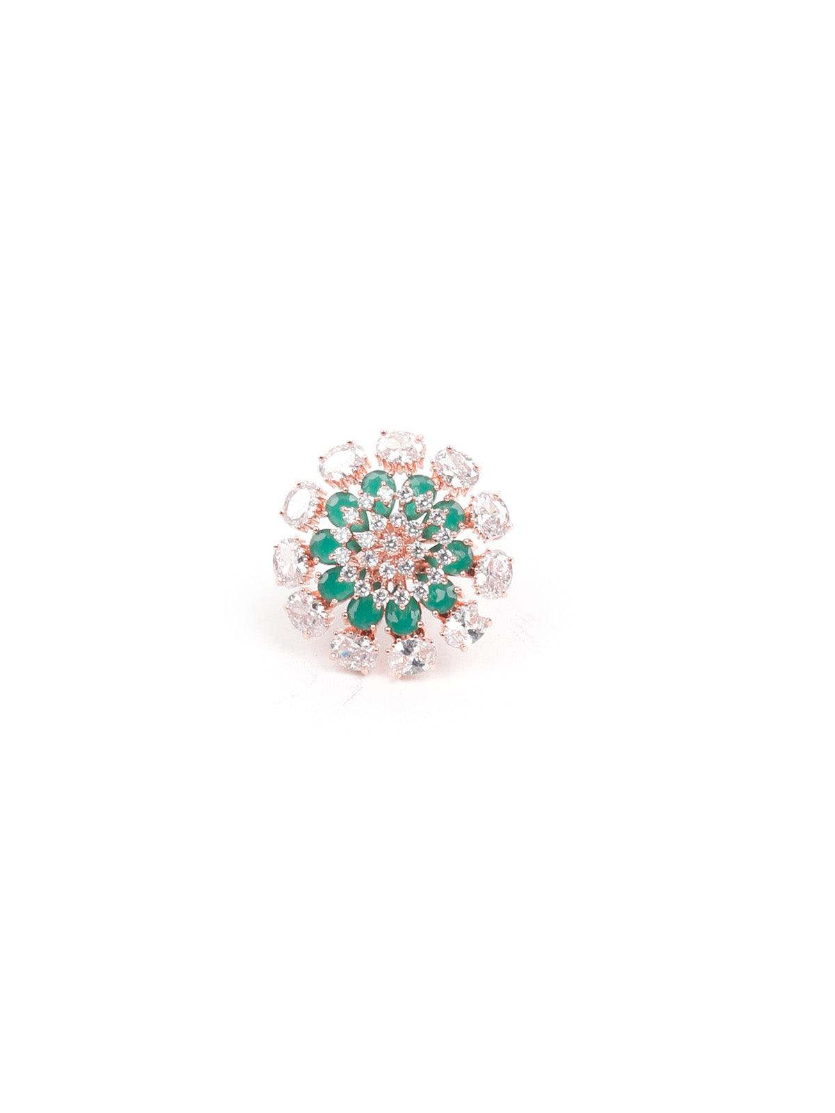 Women's Green And White Austrian Diamond Studded Ring - Odette
