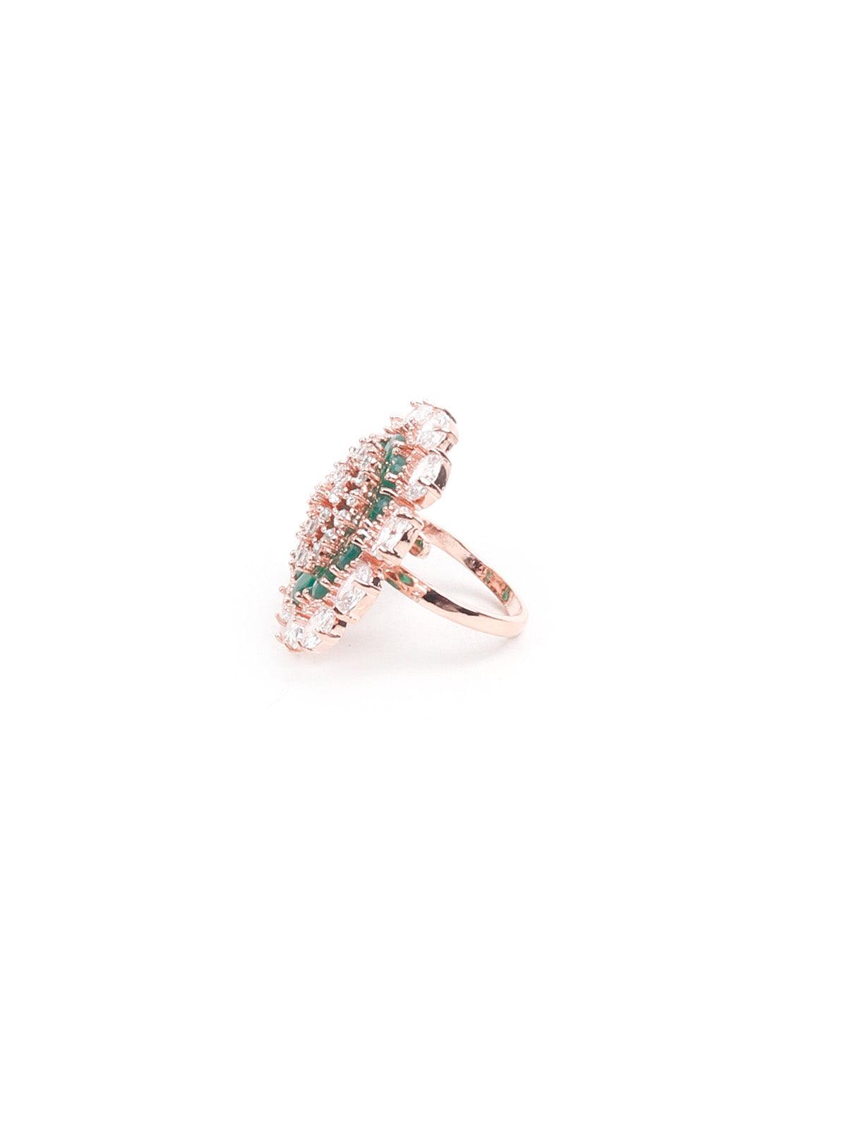 Women's Green And White Austrian Diamond Studded Ring - Odette