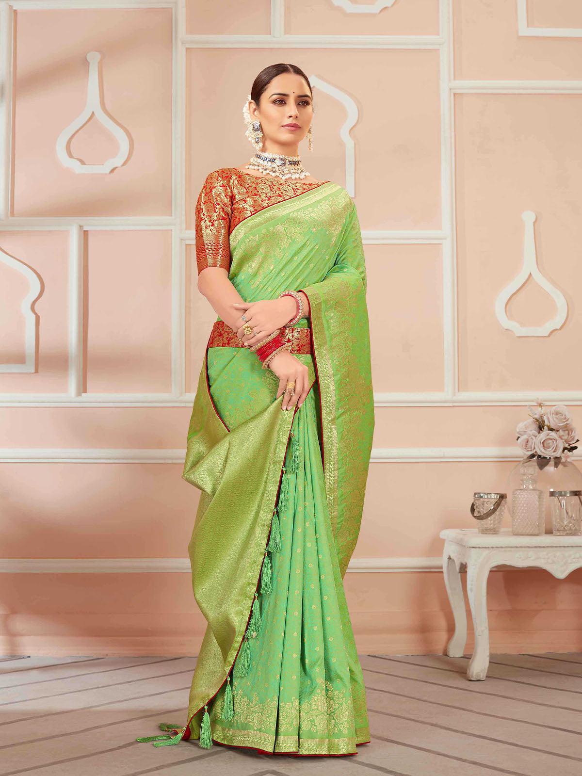Women's Green Banarasi Silk Wevon Heavy Jari Designer Saree - Odette