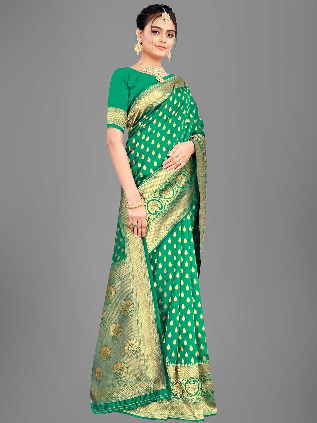 Women's Green Banarasi Silk Woven Design Saree - Odette