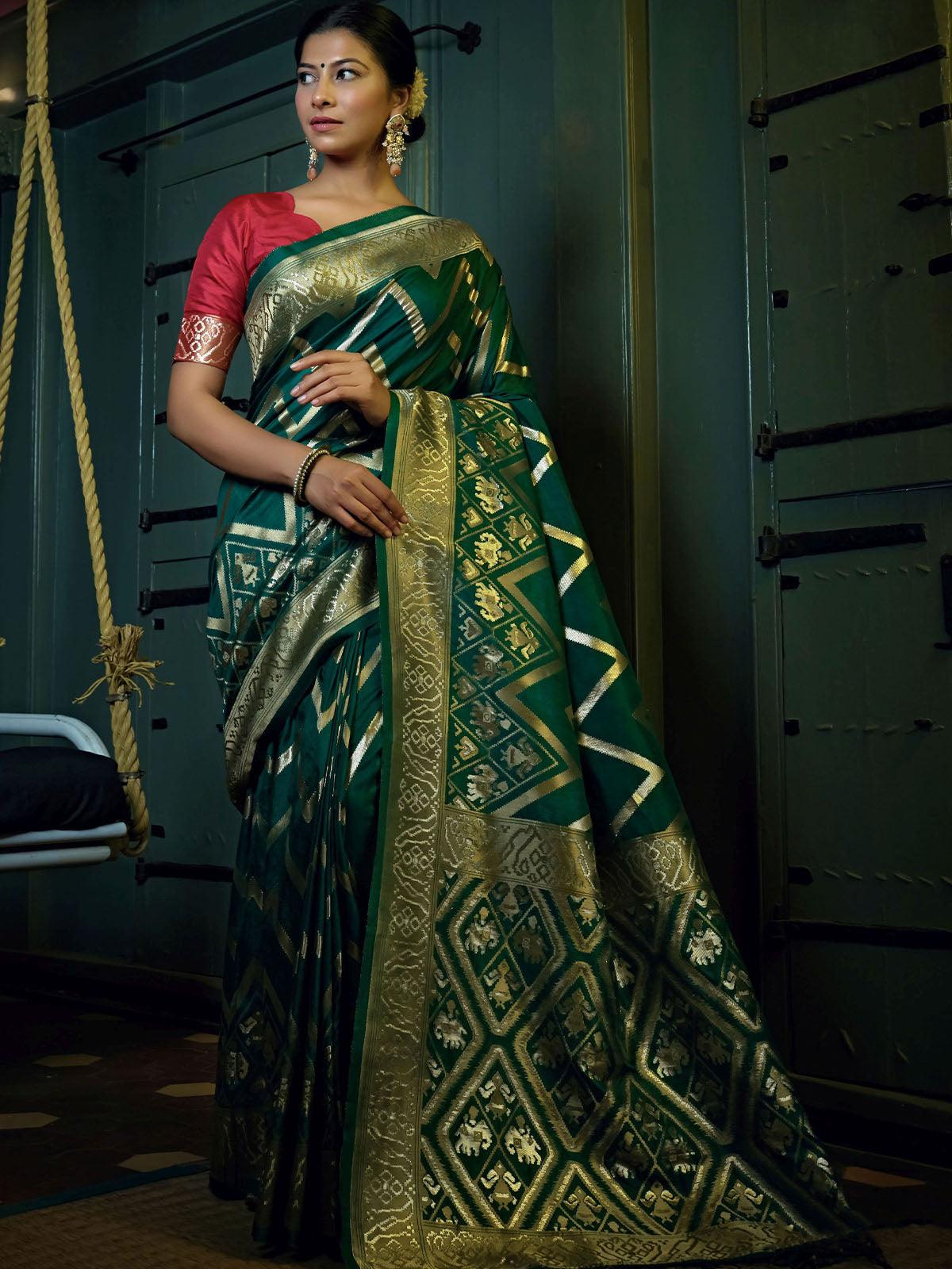 Women's Green Color Art Silk Saree With Art Silk Blouse - Odette