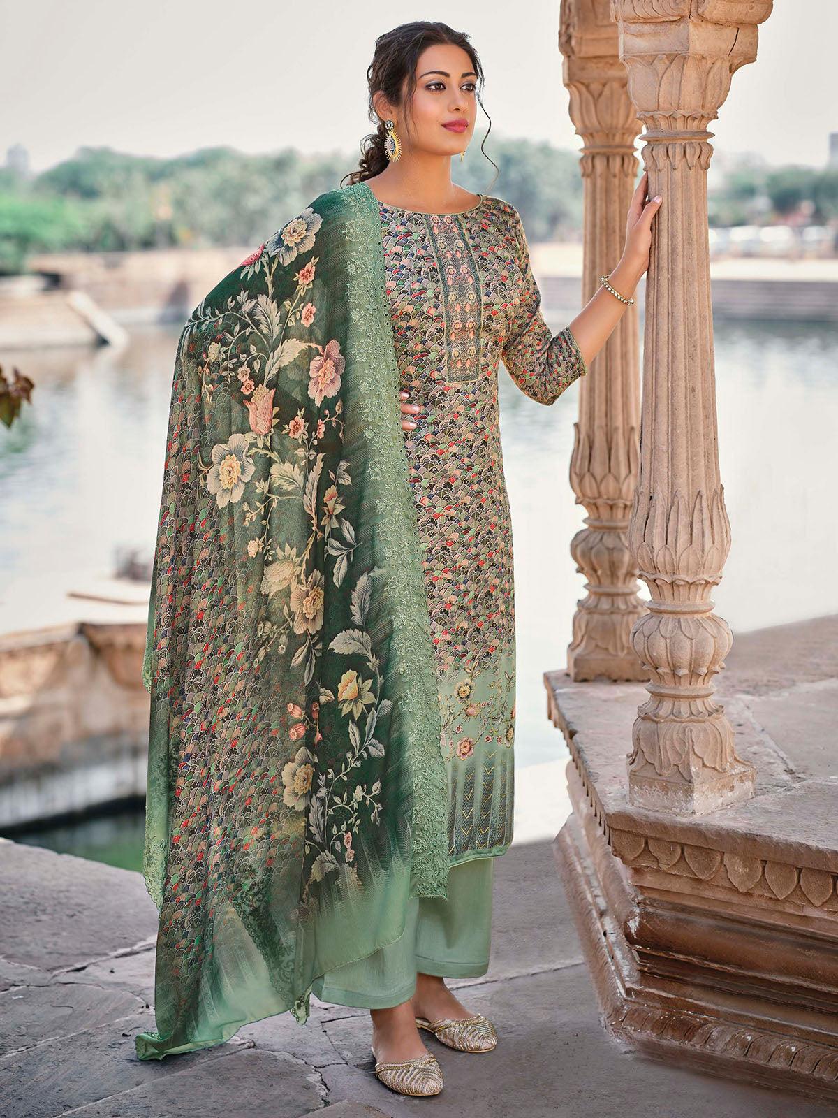 Women's Green Color Beautiful Salwar Suit Set - Odette