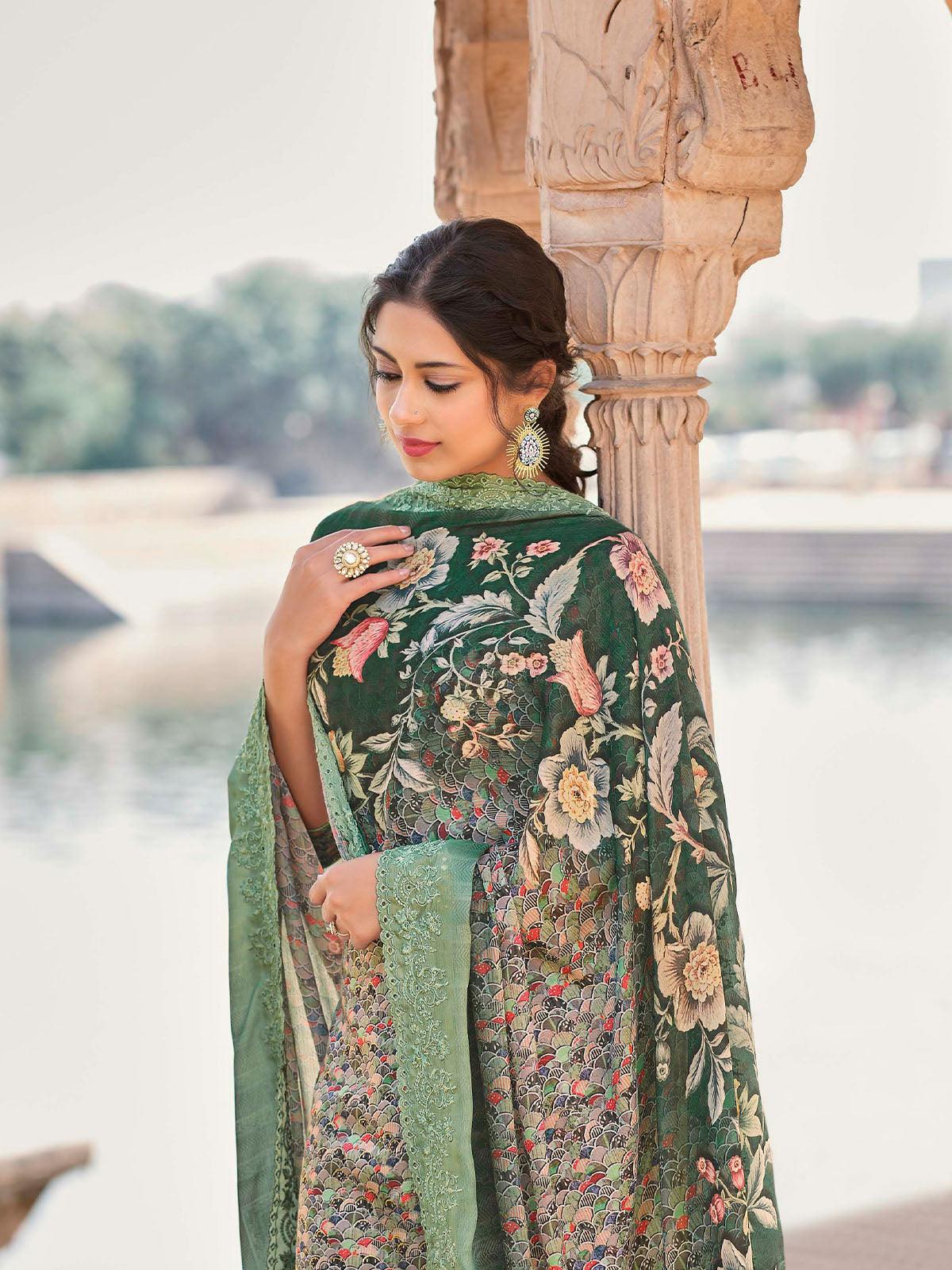 Women's Green Color Beautiful Salwar Suit Set - Odette