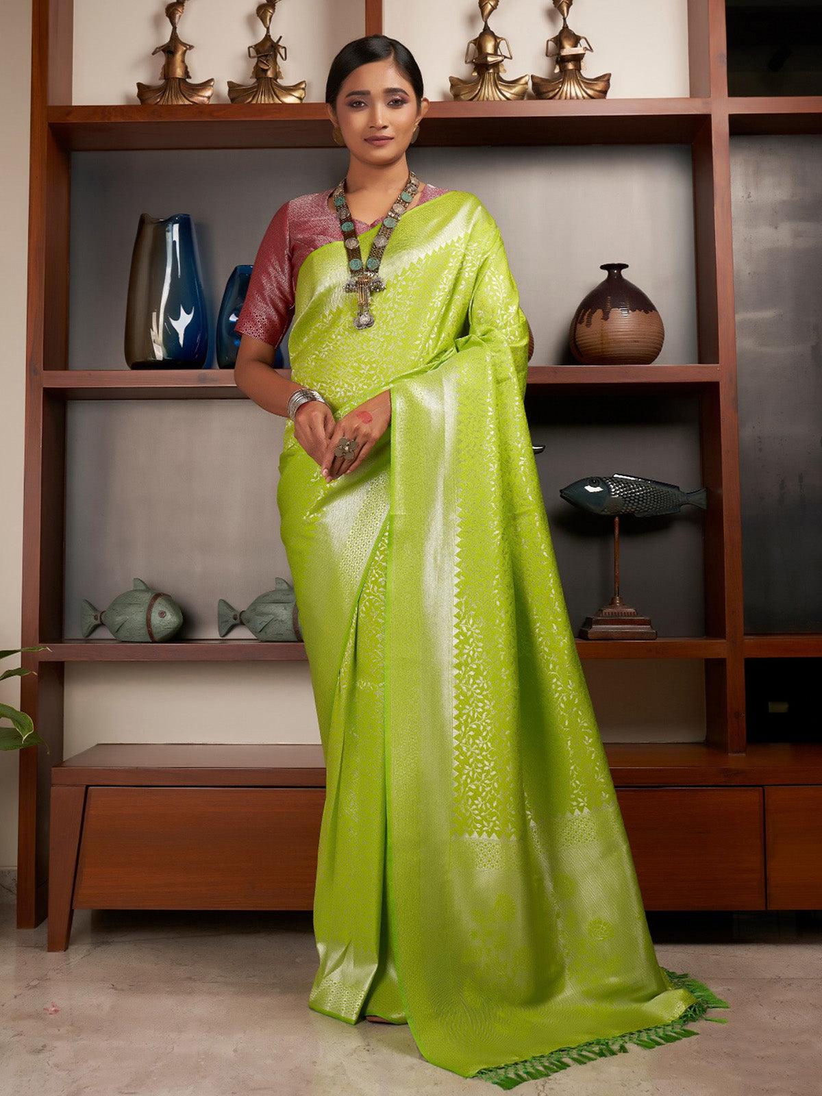 Women's Green Color Kanjivaram Silk Saree - Odette
