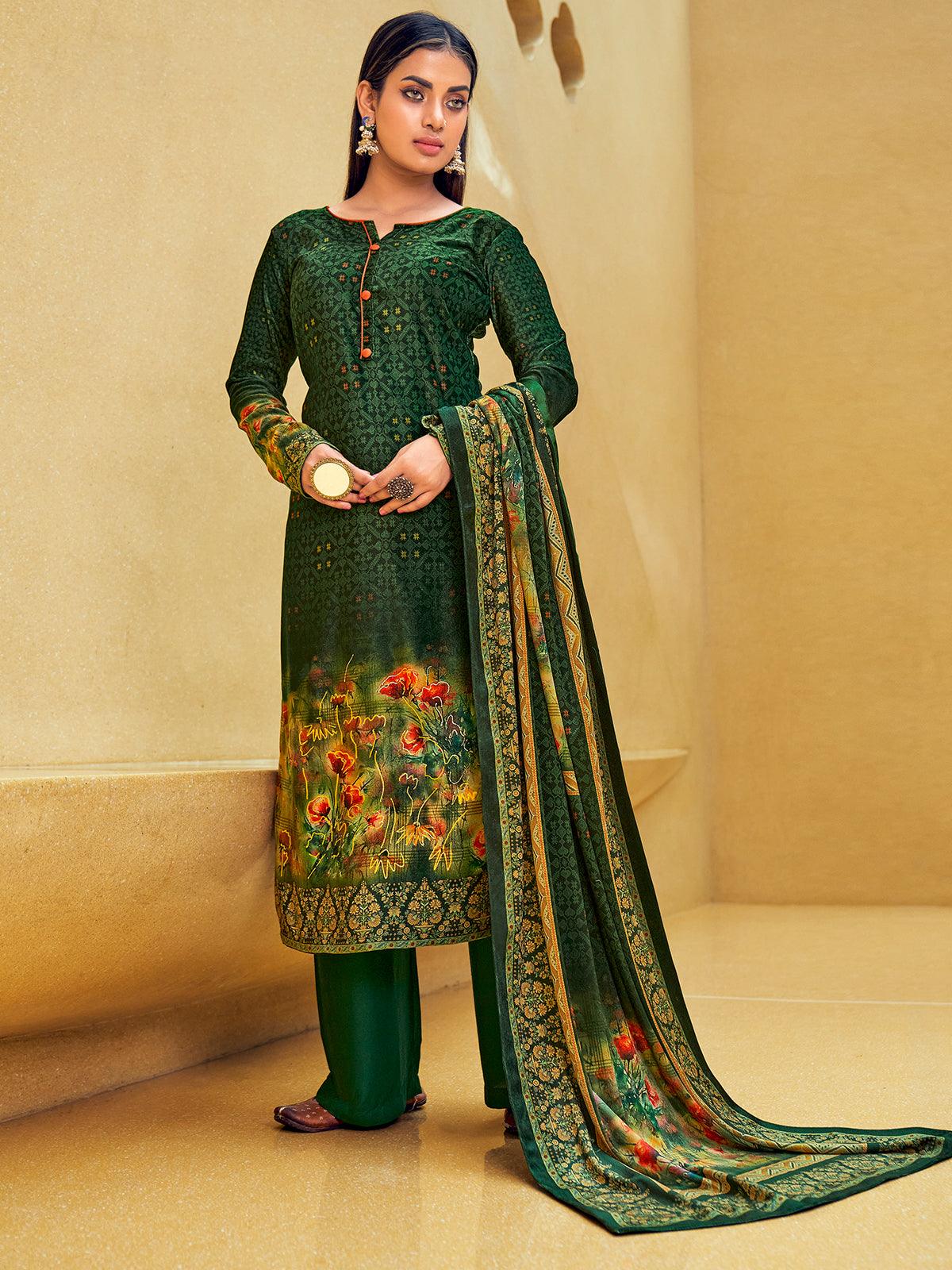 Women's Green Color Velvet Palazzo Suit - Odette