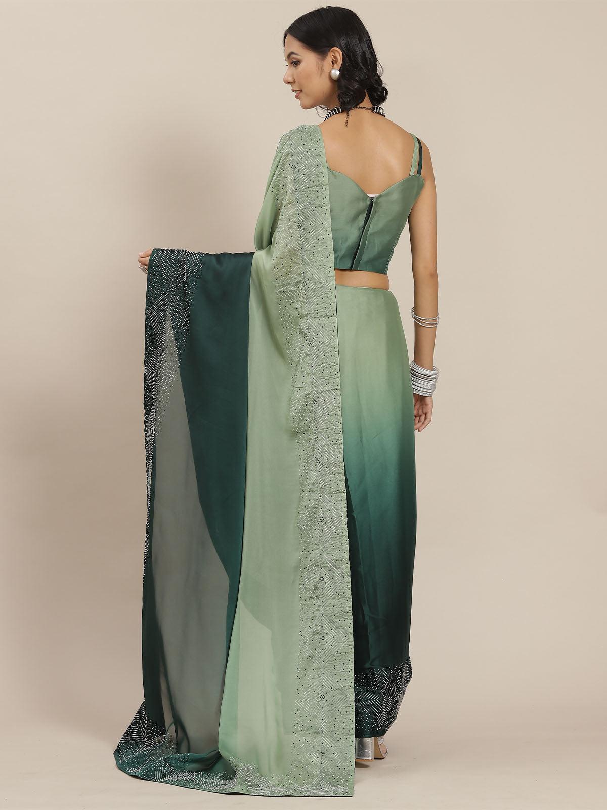 Women's Green Designer Ombre Colored Art Silk Saree - Odette