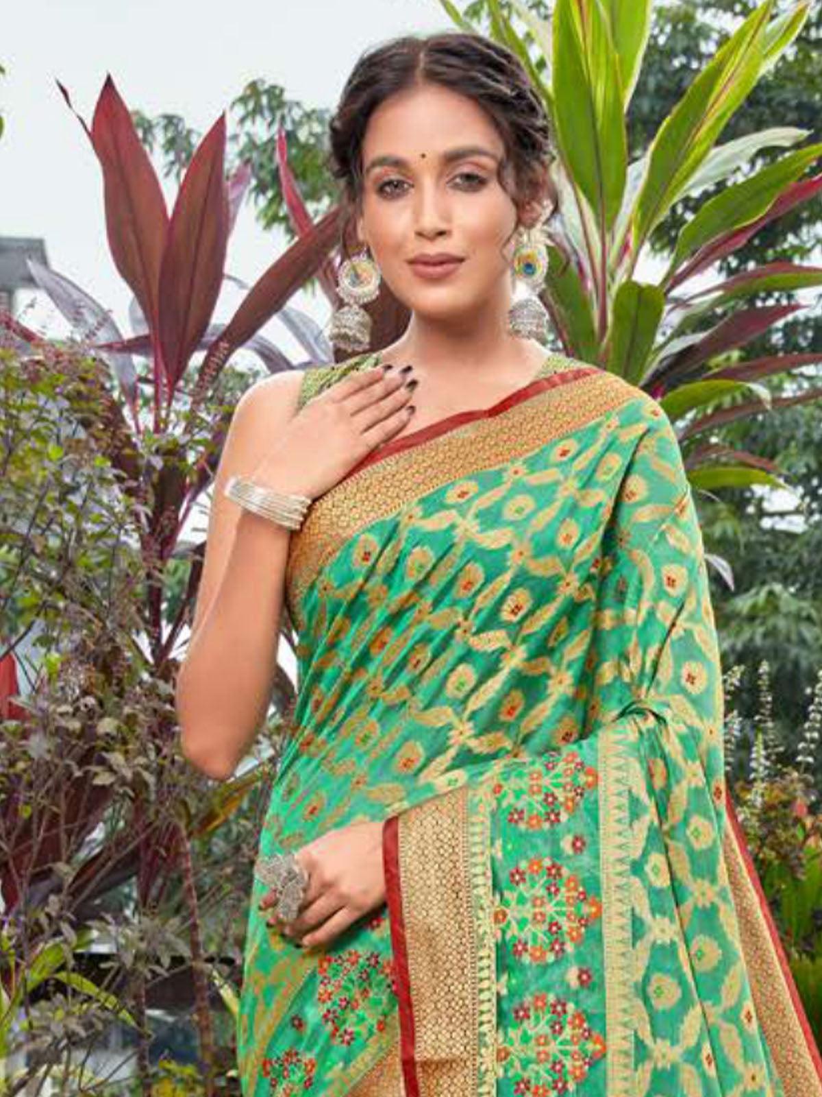 Women's Green Elegant Cotton Silk Weaving Designer Saree - Odette