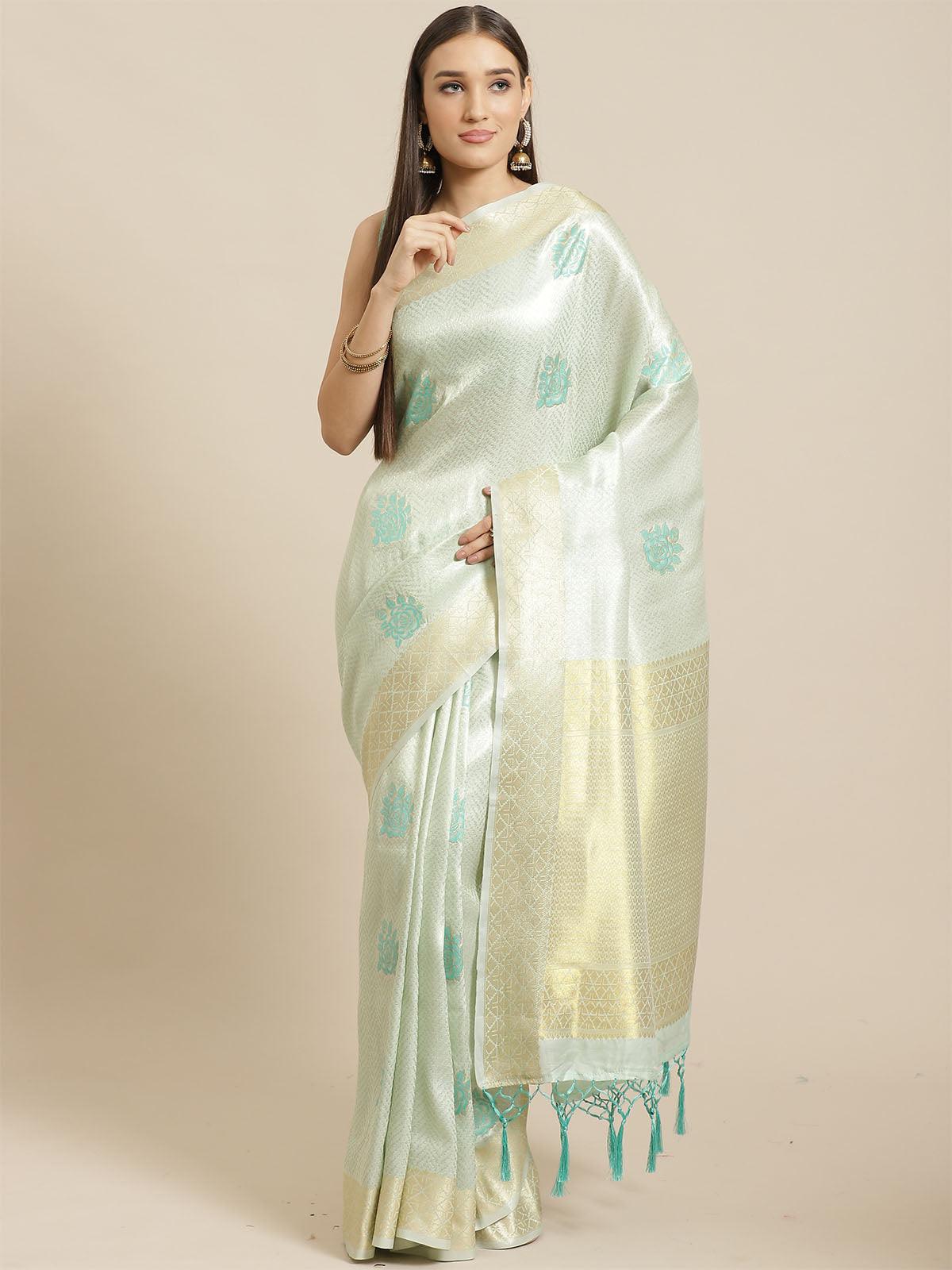Women's Green Festive Silk Blend Woven Saree With Unstitched Blouse - Odette