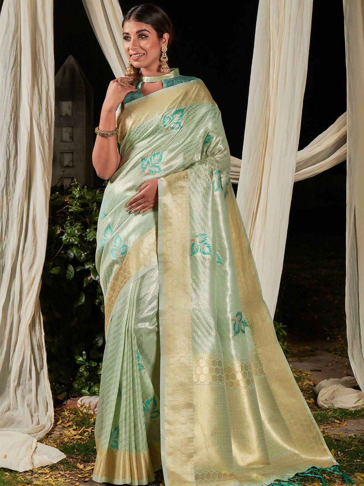 Women's Green Premium Linen Silk Leheriya Saree - Odette