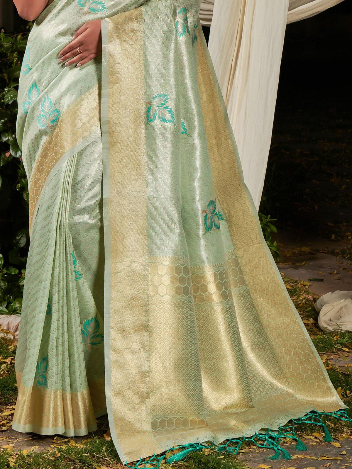 Women's Green Premium Linen Silk Leheriya Saree - Odette