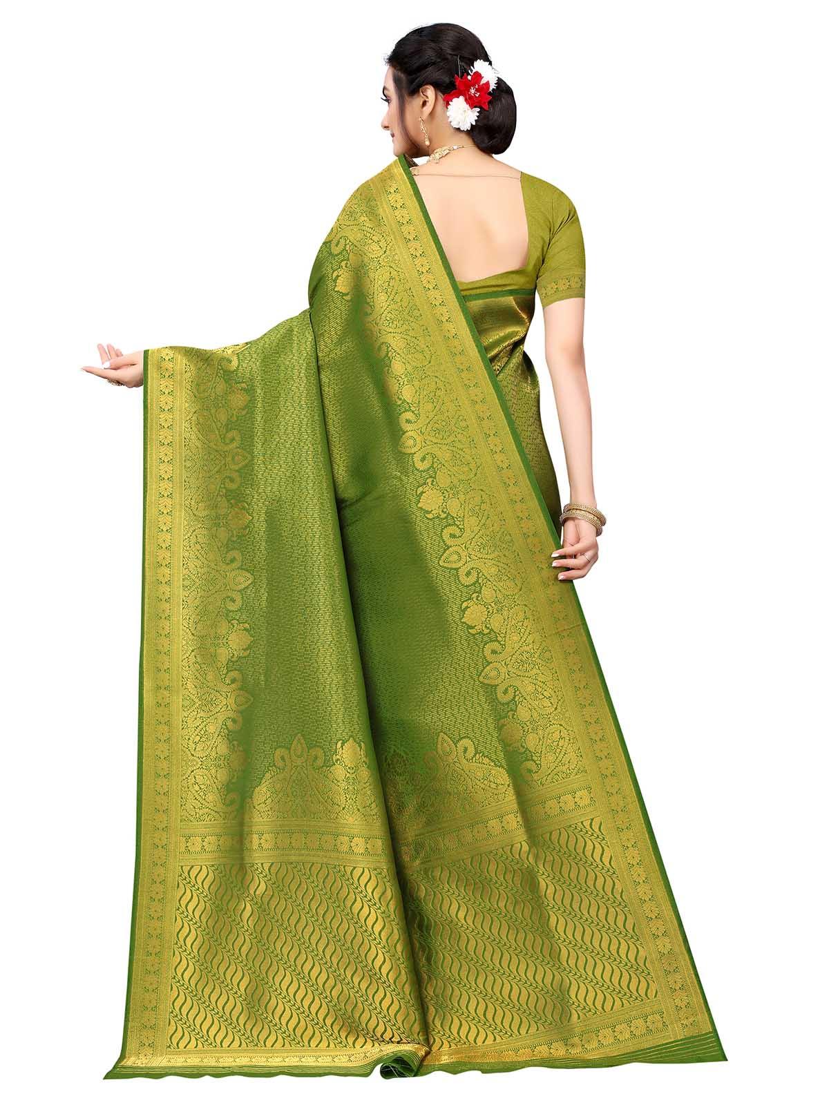 Women's Green Silk Blend Woven Saree With Blouse - Odette