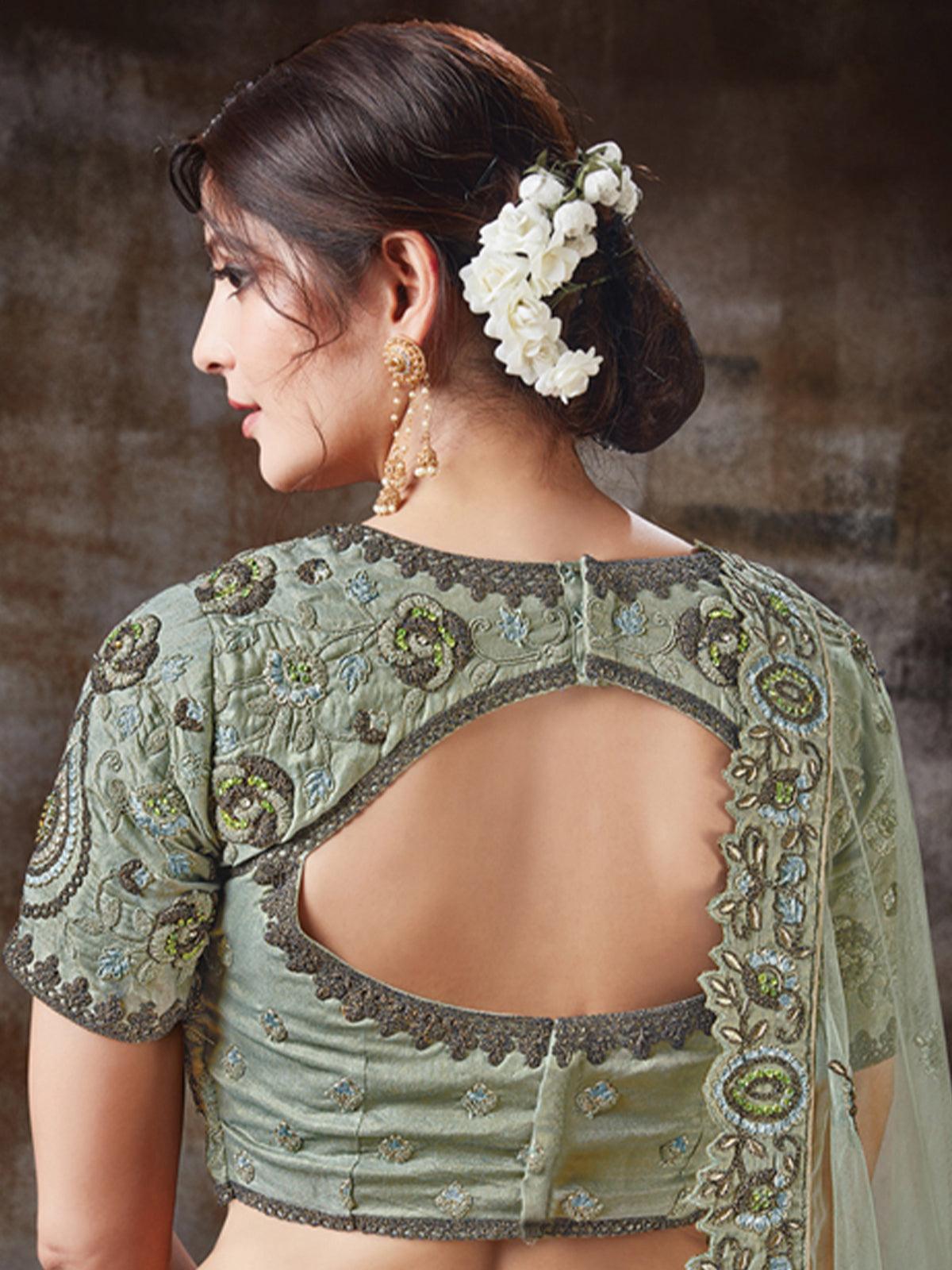 Women's Green Silk Designer Lehenga Choli - Odette