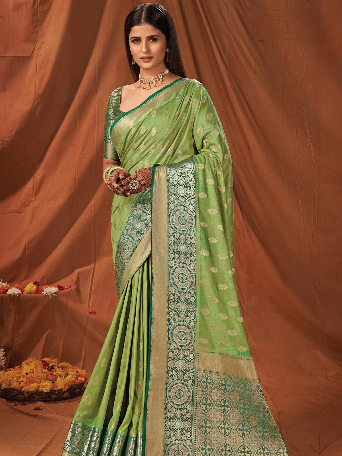 Women's Green Silk Heavy Jari Wevon Designer Saree - Odette