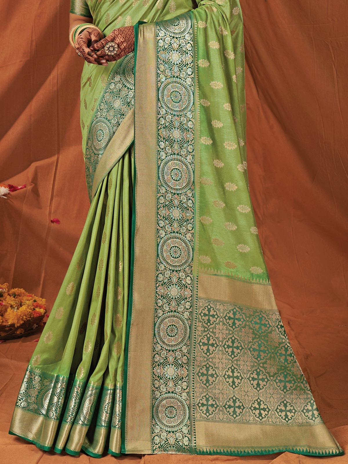 Women's Green Silk Heavy Jari Wevon Designer Saree - Odette