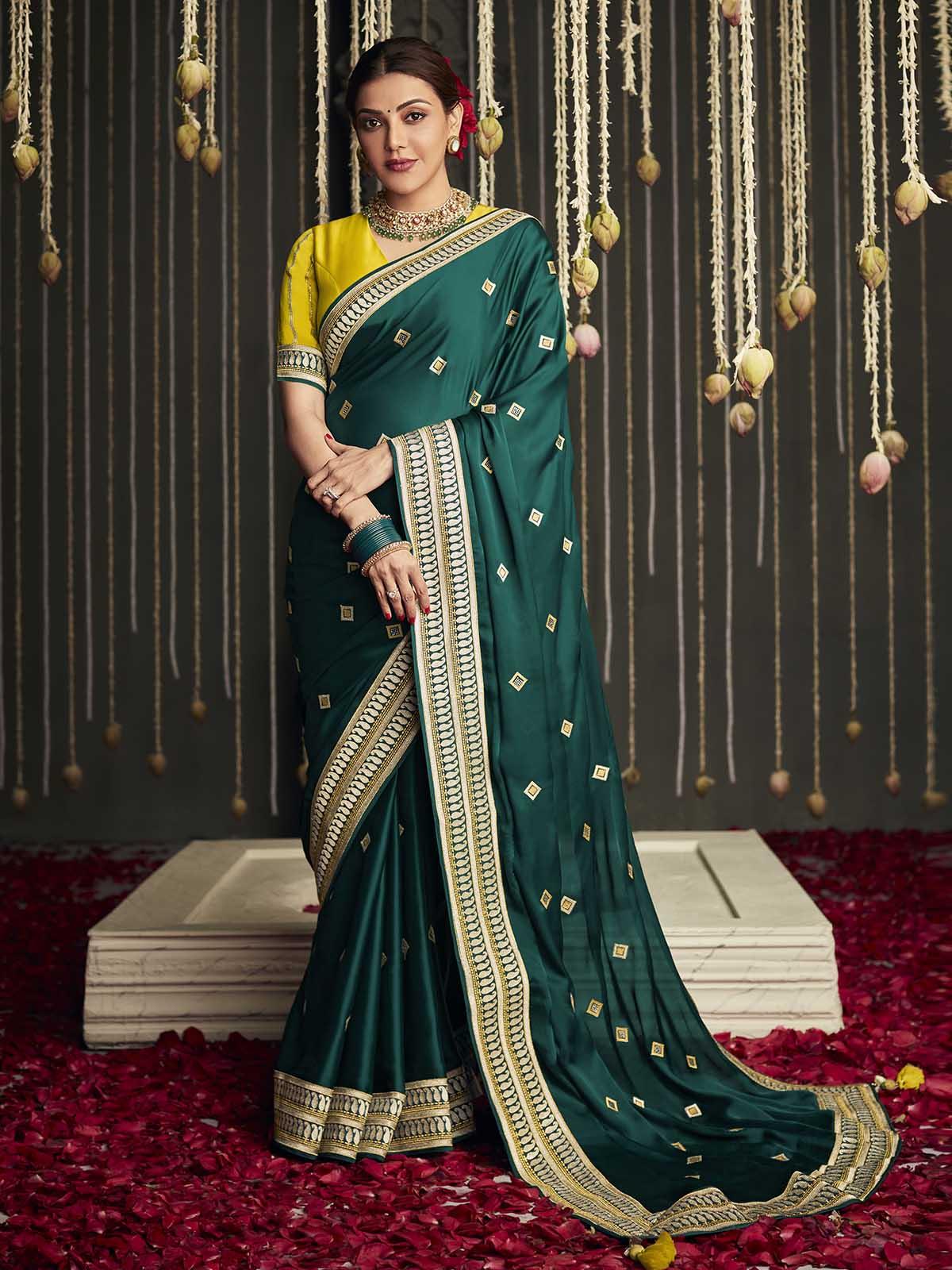 Women's Green Silk Woven Design Saree With Blouse - Odette