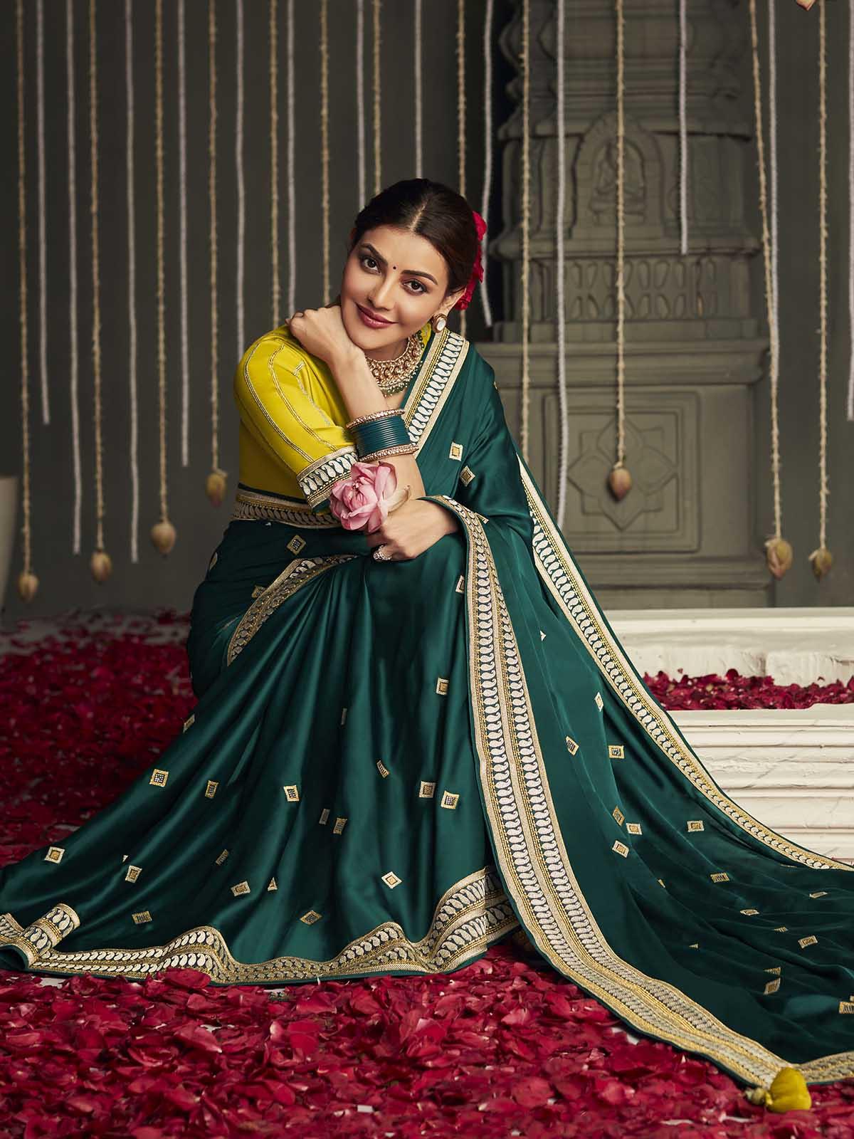 Women's Green Silk Woven Design Saree With Blouse - Odette