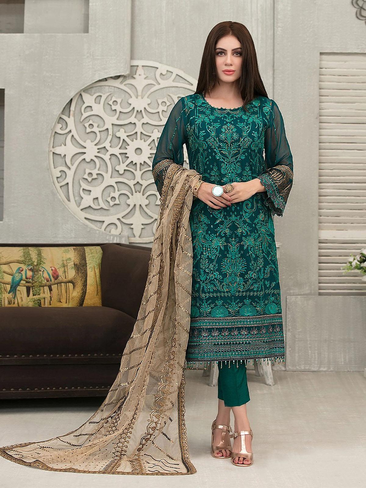 Women's Green Embroidered Salwar Suit Set - Odette