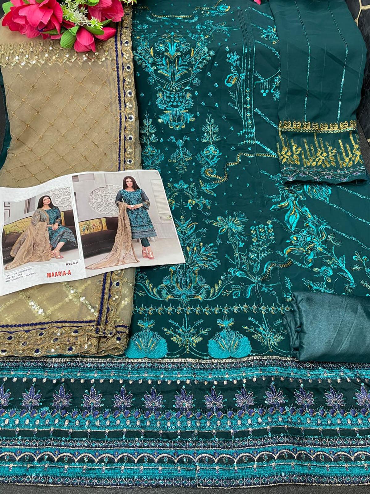 Women's Green Embroidered Salwar Suit Set - Odette
