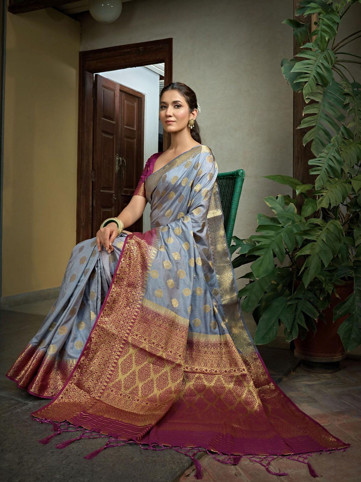 Women's Grey Color Traditional Wear Silk Saree - Odette