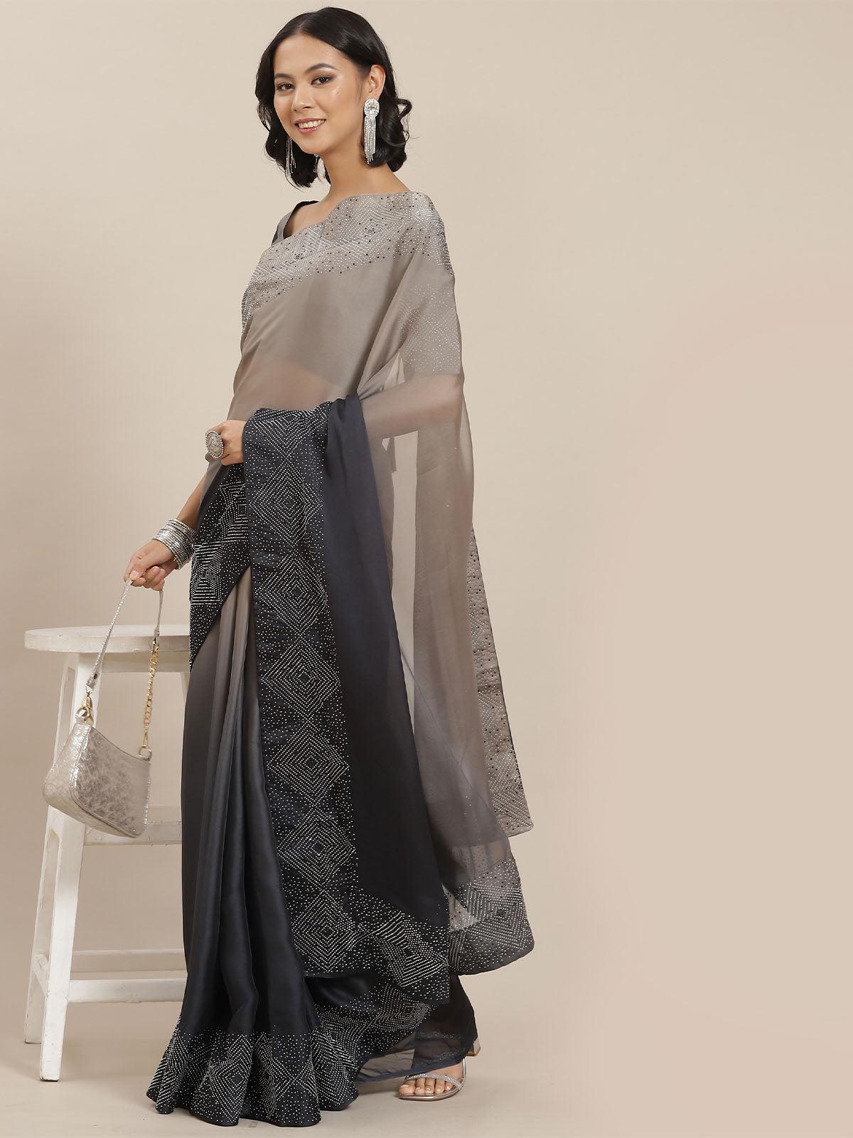 Women's Grey Designer Ombre Colored Art Silk Saree - Odette