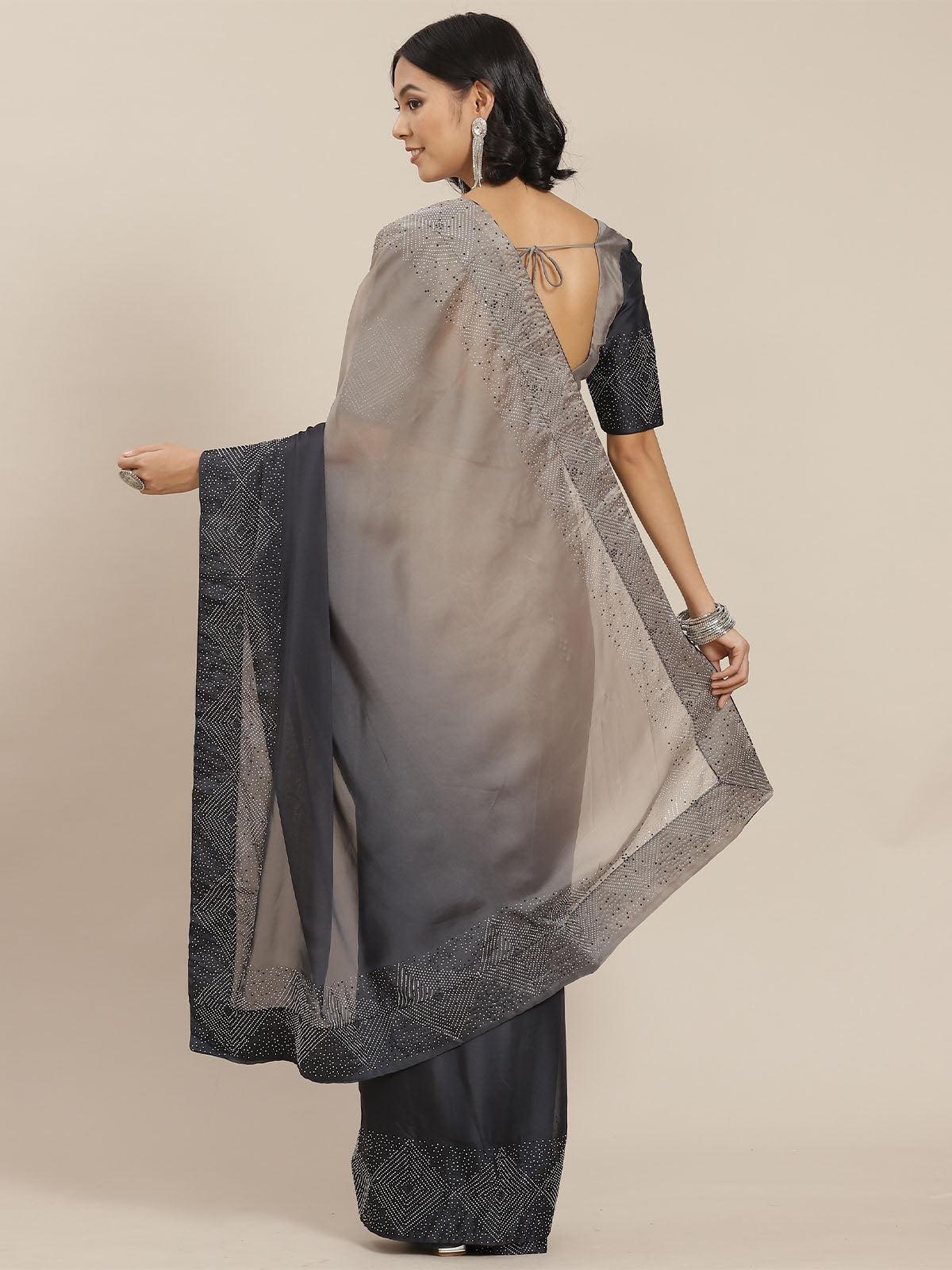 Women's Grey Designer Ombre Colored Art Silk Saree - Odette