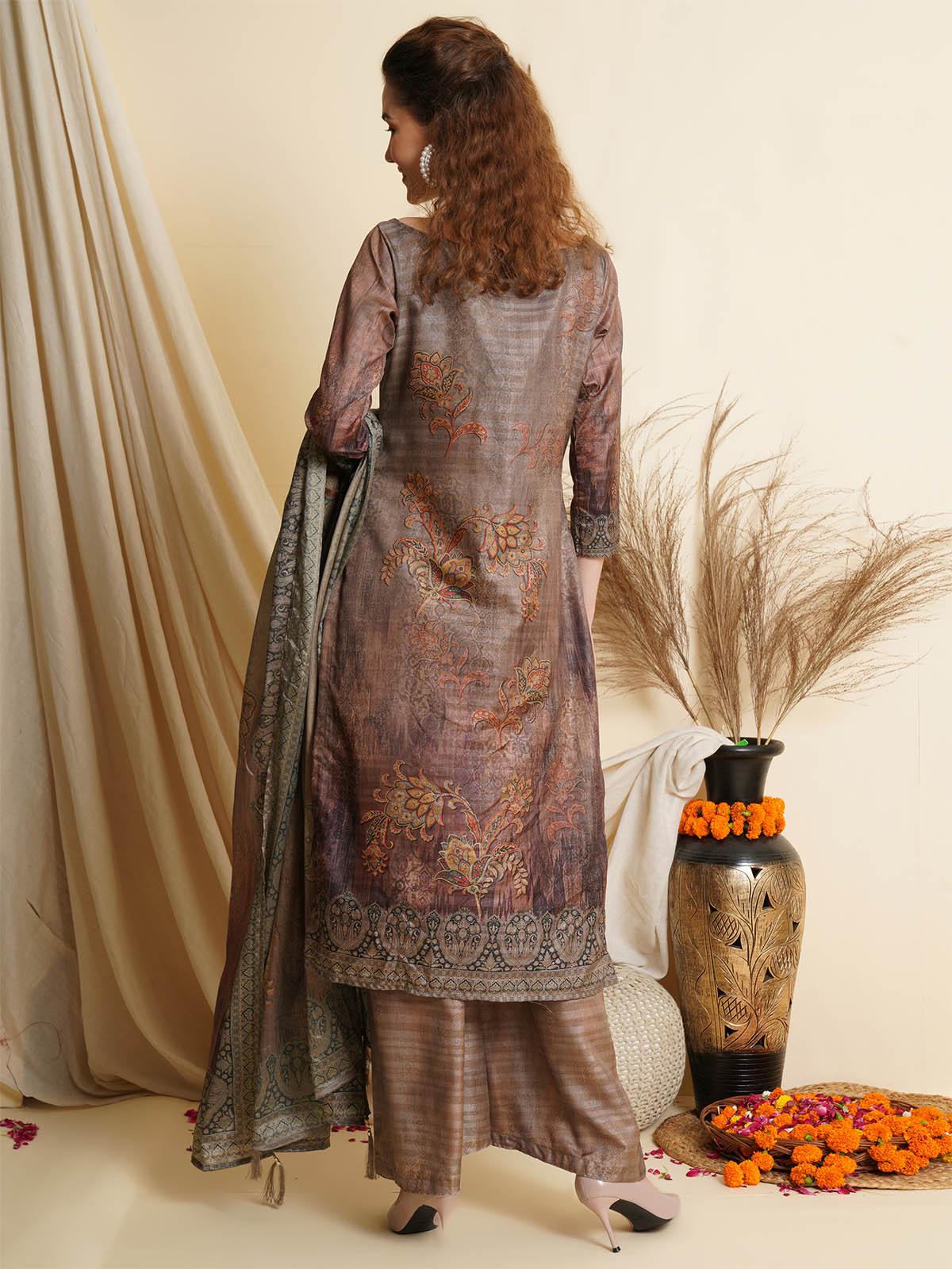 Women's Grey Exclusive Digital Printed Dress Material - Odette