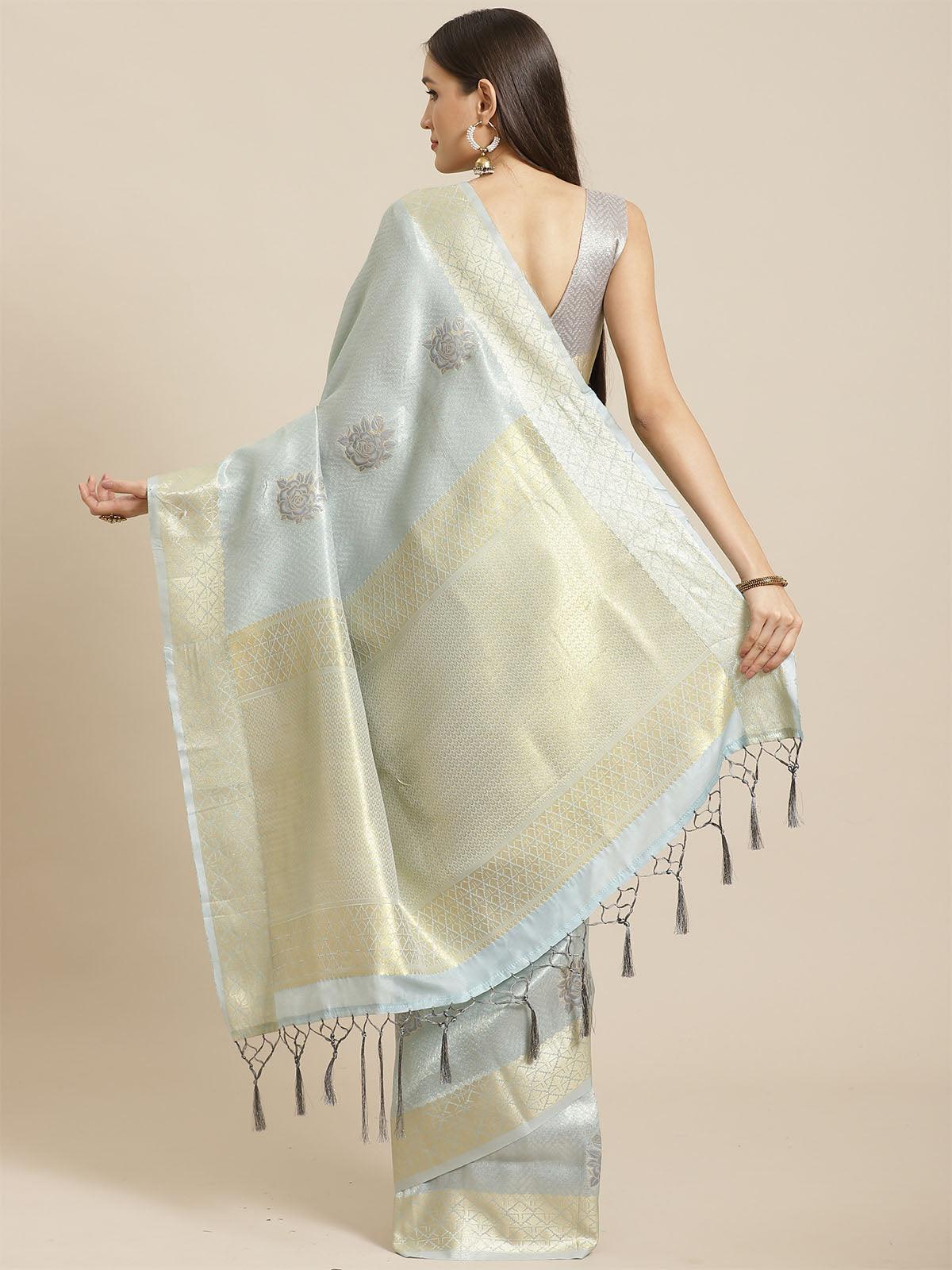 Women's Grey Festive Silk Blend Woven Saree With Unstitched Blouse - Odette