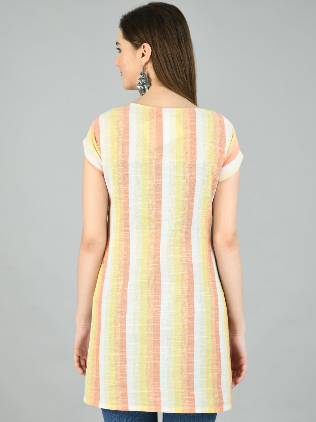 Women's Multi Cotton Printed Short Sleeve Round Neck Casual Top - Myshka