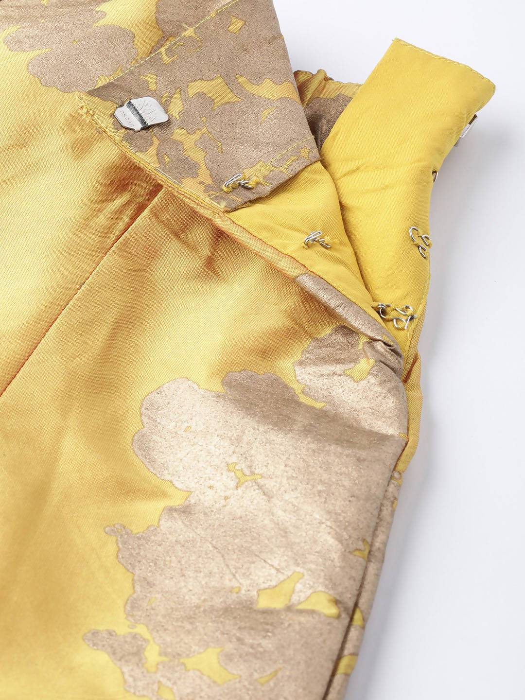 Women's Mustard Taffeta Silk Foil Print Lehenga Choli Set - Juniper