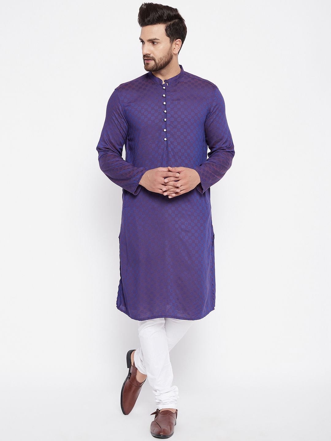Men's Woven Design Purple Straight  Kurta - Even Apparels