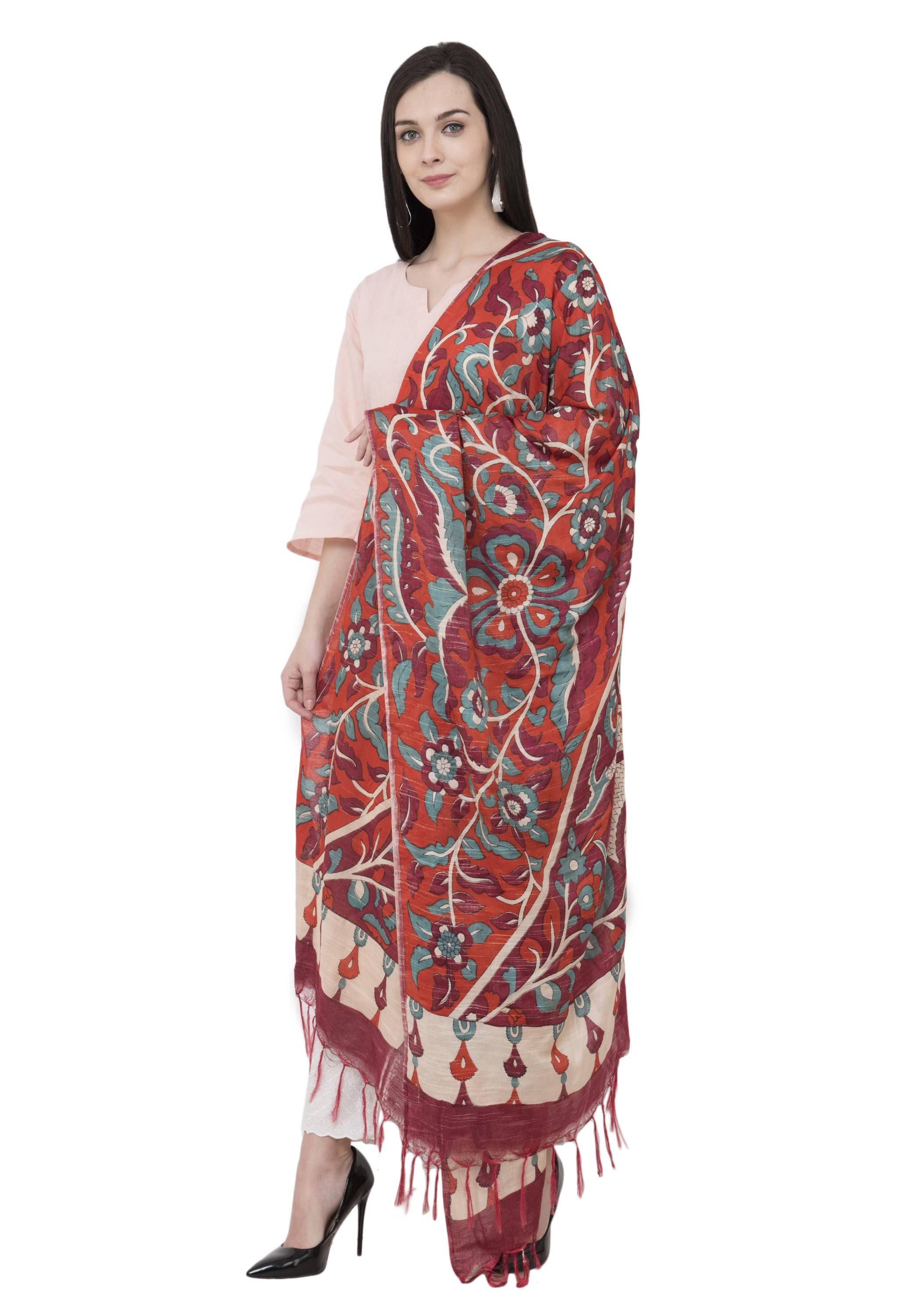 A R Silk Modal Kalamkari Print Fancy Dupatta Color Mehroon Dupatta or Chunni