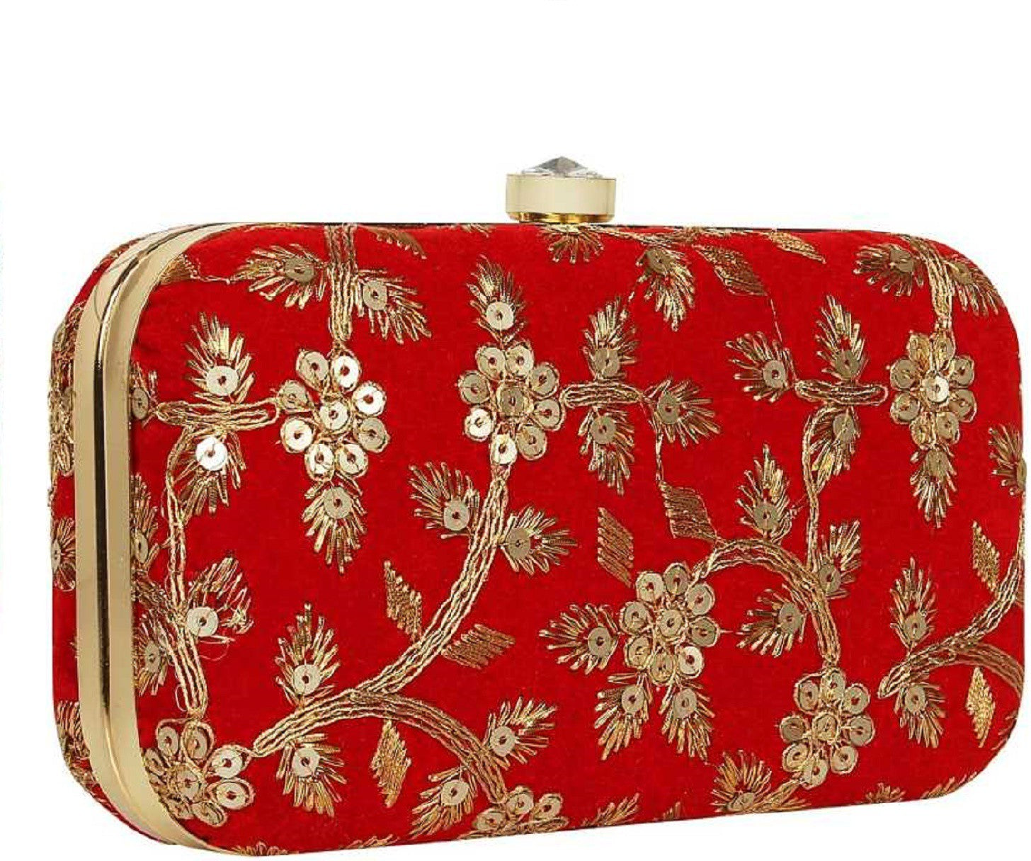 Women's Handicraft Party Wear Hand Embroidered Box Clutch Bag Purse For Bridal, Casual, Party, Wedding - Red - Ritzie
