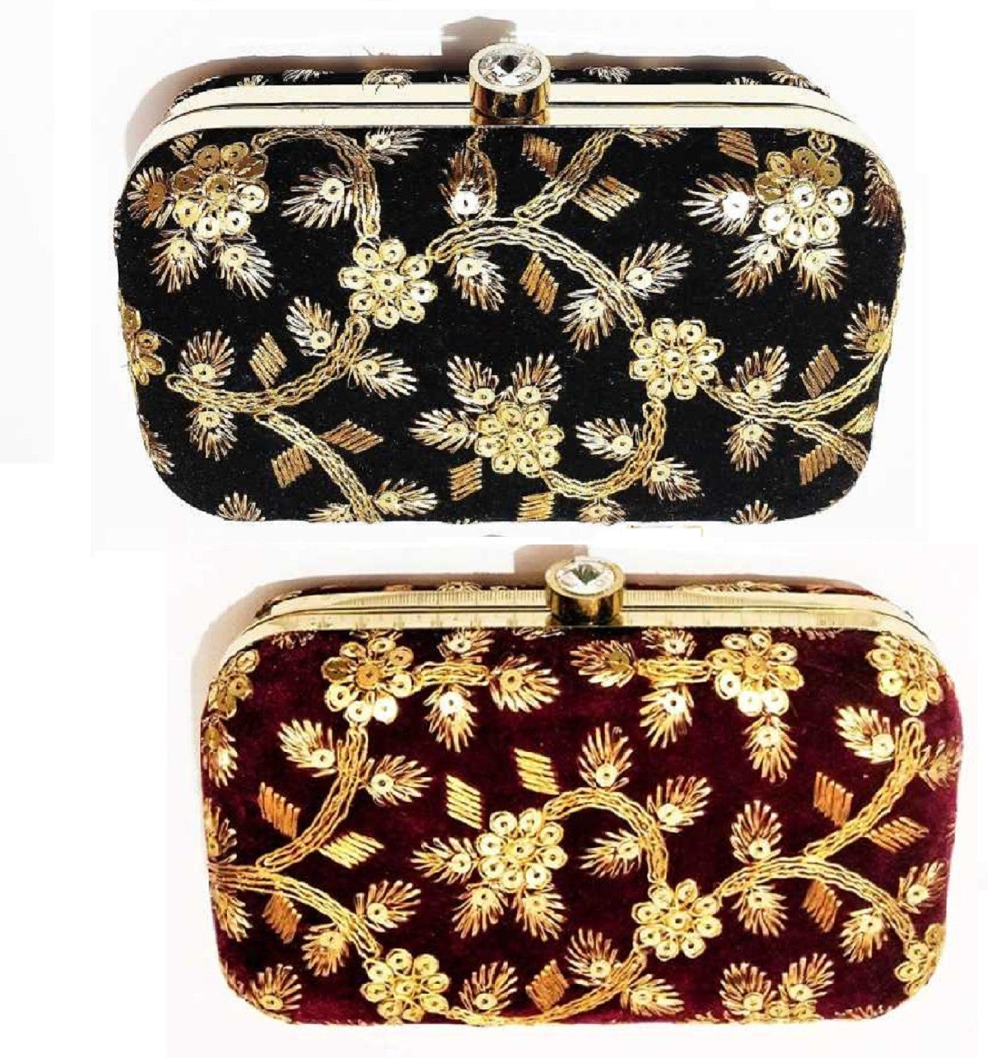 Women's Handicraft Party Wear Hand Embroidered Box Clutch Bag Purse For Bridal, Casual, Party, Wedding Combo - Ritzie