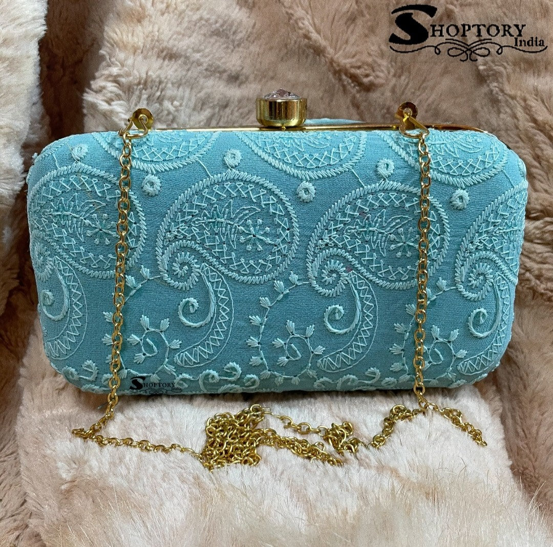 Women's Chickenkari Embroidered Crossbody Belt Sling Bag With Clutch  Sky Blue - Ritzie