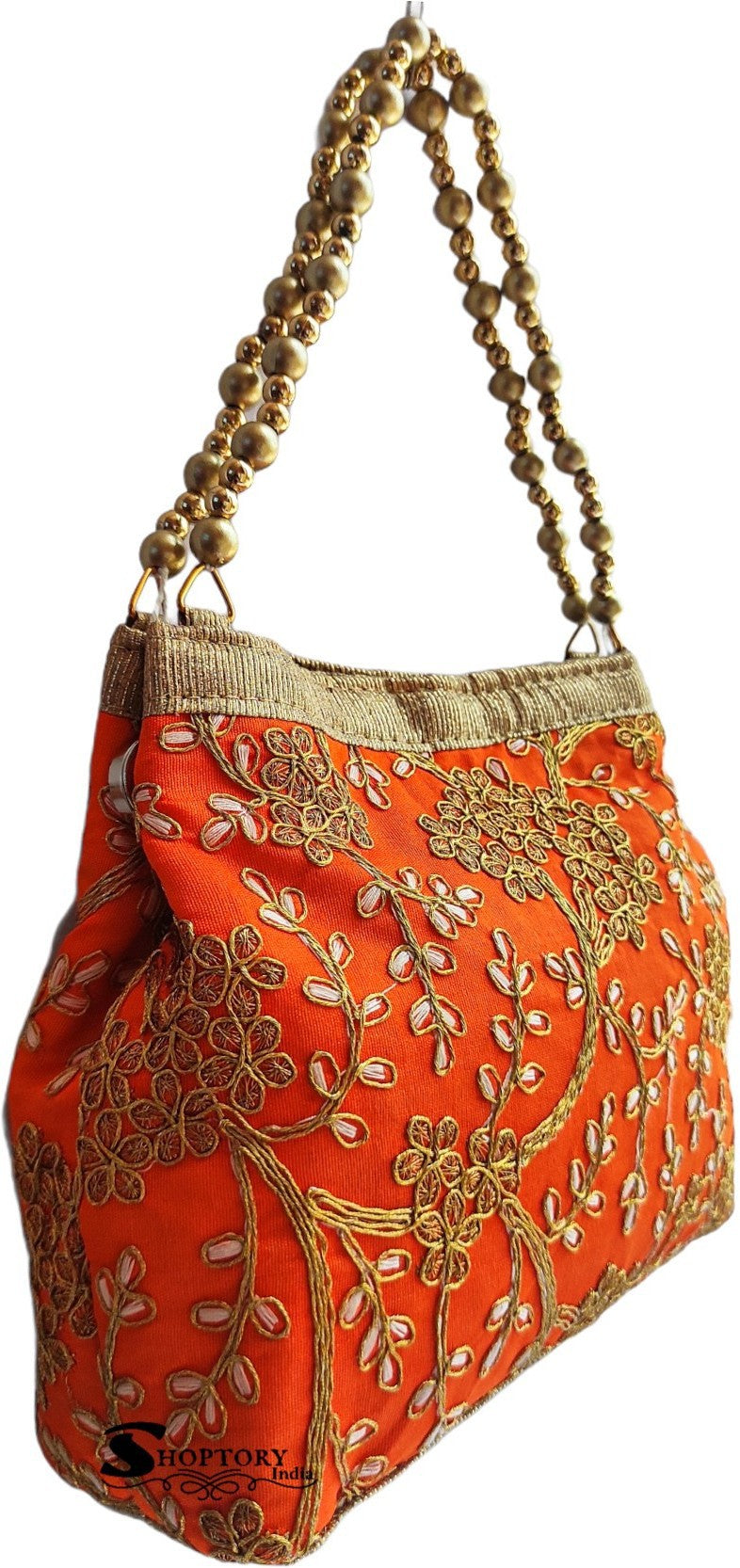 Women's Handicraft Silk  Rajasthani Hand Bag , Orange - Ritzie