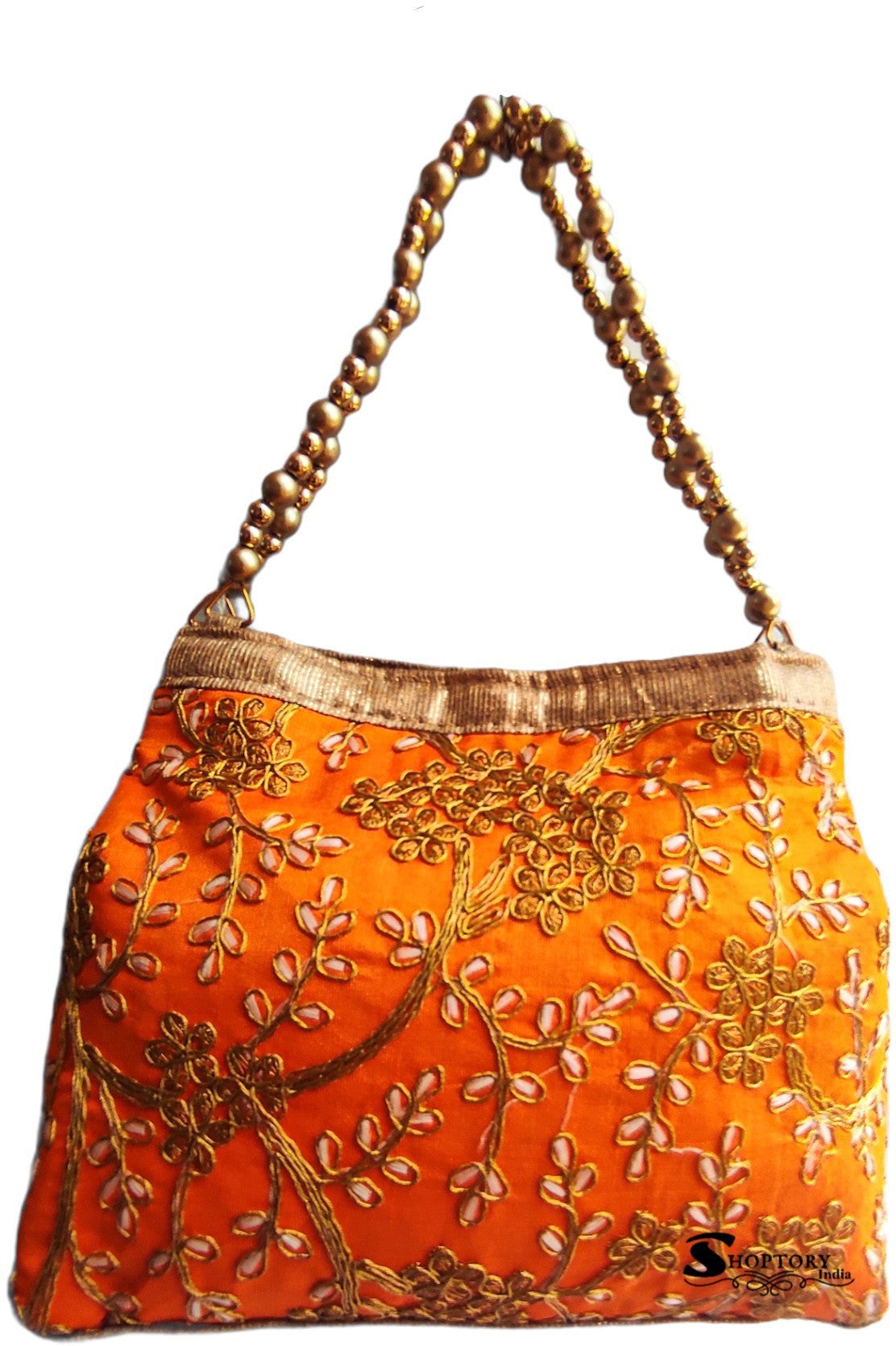 Women's Handicraft Silk  Rajasthani Hand Bag , Orange - Ritzie