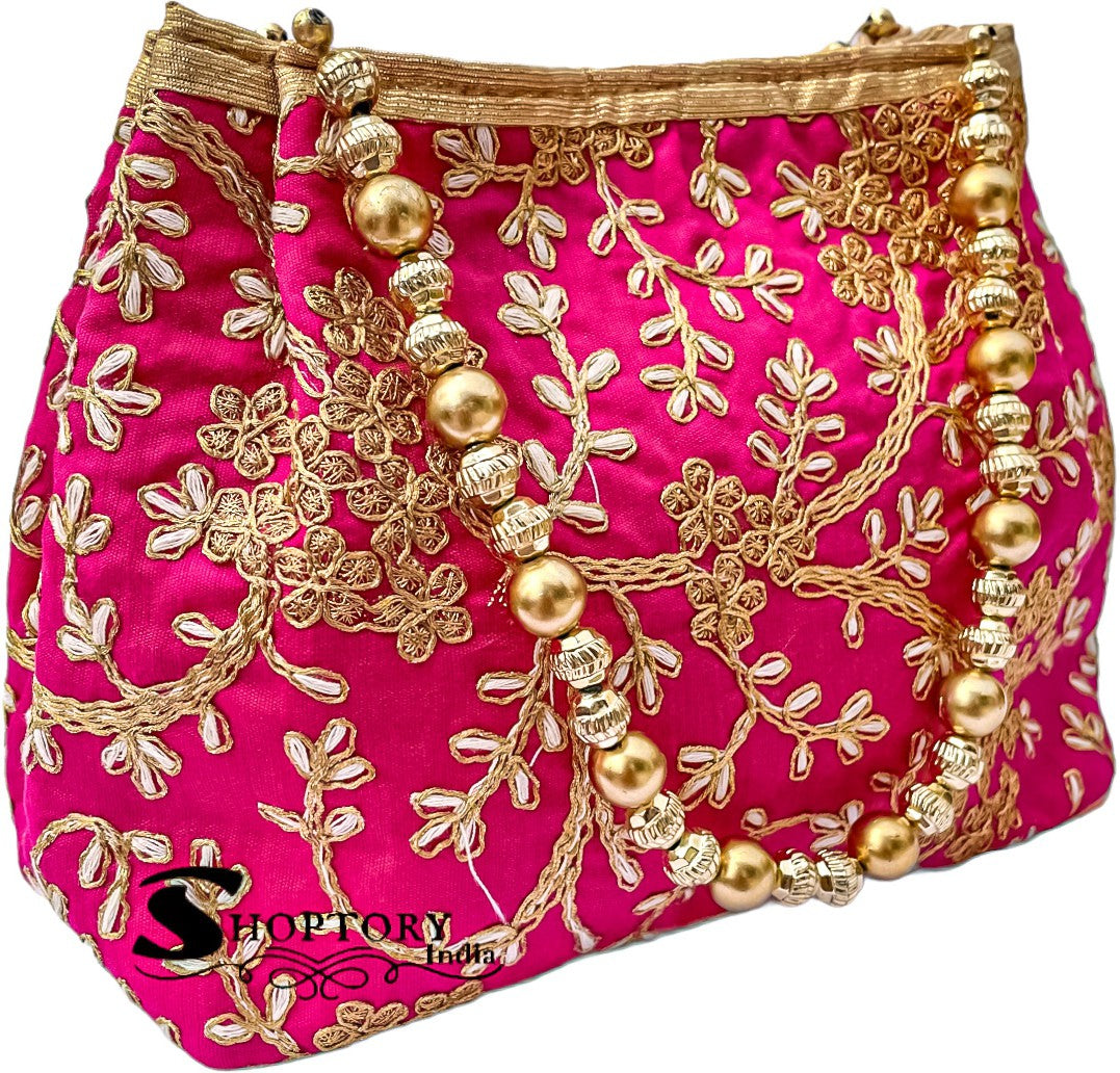 Women's Handicraft Silk  Rajasthani Hand Bag , Pink - Ritzie