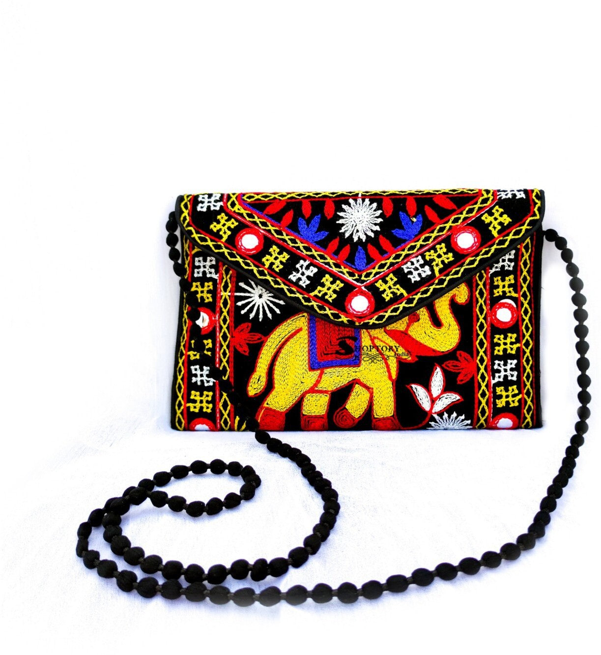 Women's Handmade Designer Elephant Embroidered Rajasthani Clutch/Sling Bag  - Ritzie