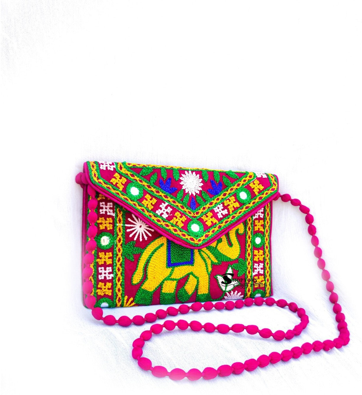 Women's Handmade Designer Elephant Embroidered Rajasthani Clutch/Sling Bag  - Ritzie