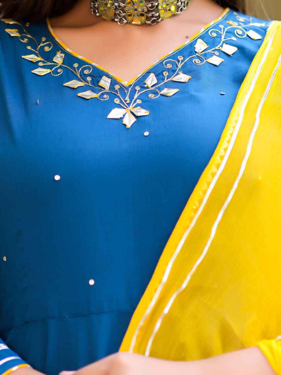 Women's Blue Heavy Gota Patti Anarkali Suit Set - Hatheli