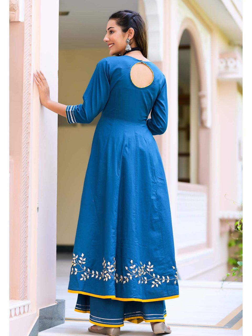 Women's Blue Heavy Gota Patti Anarkali Suit Set - Hatheli