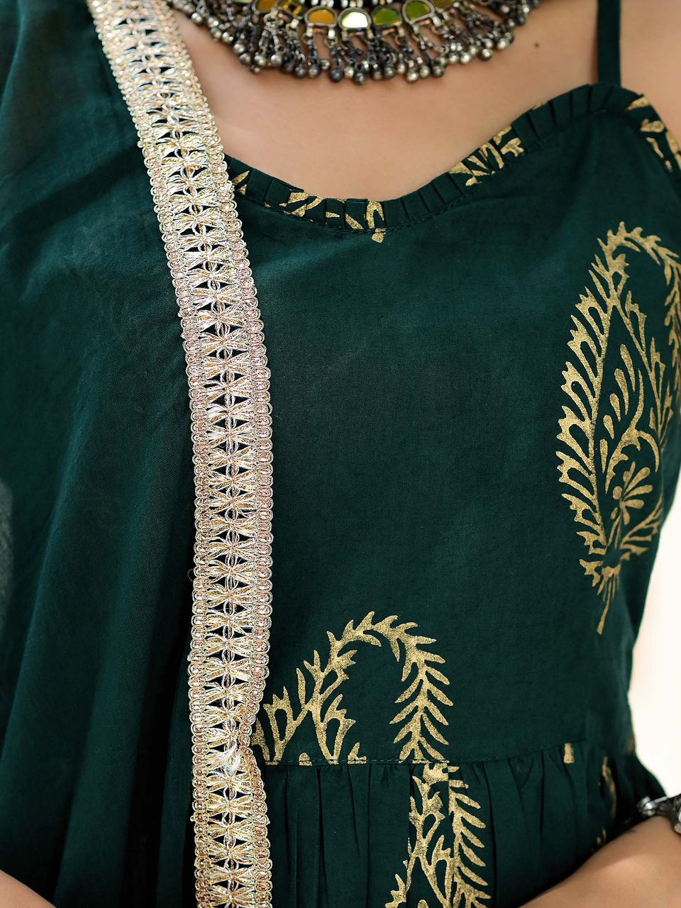 Women's Emerald Green Hand Block Sharara Suit Set - Hatheli